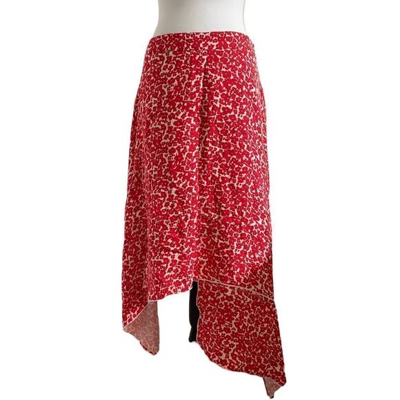 Derek Lam Floral Spotted Asymmetrical Silk Midi Skirt Red & White Ladies Size 6 - Picture 2 of 4